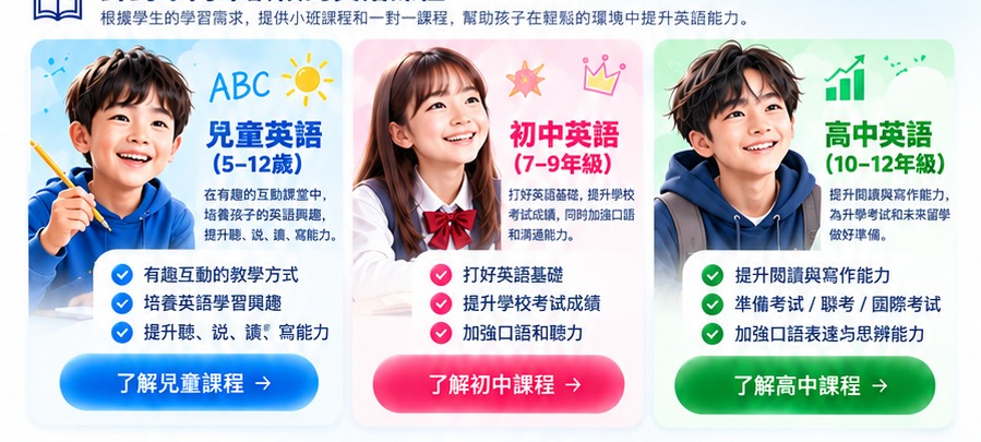 初中高中生線上英語課程宣傳海報